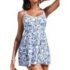 imageAleumdr Womens One Piece Swimsuit Floral Print Whip Stitch Tummy Control Swimdress Skirt Bathing Suit with PocketBlue