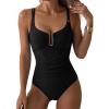 imageAleumdr Womens One Piece Swimsuits Tummy Control Bathing Suit UWire Cutout Ruched Slimming SwimwearBlack