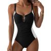 imageAleumdr Womens One Piece Swimsuits Tummy Control Bathing Suit UWire Cutout Ruched Slimming SwimwearBlack White