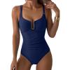 imageAleumdr Womens One Piece Swimsuits Tummy Control Bathing Suit UWire Cutout Ruched Slimming SwimwearNavy Blue