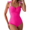 imageAleumdr Womens One Piece Swimsuits Tummy Control Bathing Suits V Neck Boho Tie Shoulder Ruched Full Coverage SwimwearRose Red