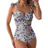 imageAleumdr Womens One Piece Swimsuits Tummy Control Bathing Suits V Neck Boho Tie Shoulder Ruched Full Coverage SwimwearSky Blue
