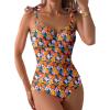 imageAleumdr Womens One Piece Swimsuits Tummy Control Bathing Suits V Neck Boho Tie Shoulder Ruched Full Coverage SwimwearYellow