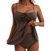 imageAleumdr Womens Tankini Swimsuit Flower Flyaway Two Piece Bathing Suit Bandeau Swim Top with High Waisted BottomDark Brown