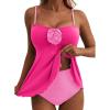 imageAleumdr Womens Tankini Swimsuit Flower Flyaway Two Piece Bathing Suit Bandeau Swim Top with High Waisted BottomHot Pink