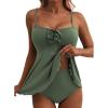imageAleumdr Womens Tankini Swimsuit Flower Flyaway Two Piece Bathing Suit Bandeau Swim Top with High Waisted BottomMist Green
