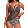 imageAleumdr Womens Tankini Swimsuits Tummy Control Two Piece Bathing Suit Tie Knot V Neck Swim Top with BottomDark Brown