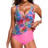 imageAleumdr Womens Tankini Swimsuits Tummy Control Two Piece Bathing Suit Tie Knot V Neck Swim Top with BottomHot Pink