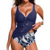 imageAleumdr Womens Tankini Swimsuits Tummy Control Two Piece Bathing Suit Tie Knot V Neck Swim Top with BottomNavy Blue