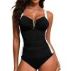 imageAleumdr Womens VWire Tankini Sets Ruched Two Piece Swimsuit Bathing Suit Color Block Swim Tops with BottomsBlack