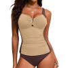 imageAleumdr Womens VWire Tankini Sets Ruched Two Piece Swimsuit Bathing Suit Color Block Swim Tops with BottomsBrown