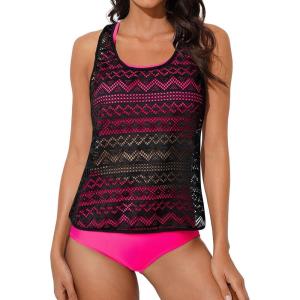 imageAleumdr Womens Athletic 3 Piece Tankini Swimsuit with Shorts Tank Tops Bathing Suit with Bra Open Back Athletic SwimwearRose