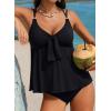 imageAleumdr Womens Tankini Swimsuits Tummy Control Two Piece Bathing Suit V Neck Tie Front Flowy Swim Top with BottomBlack