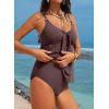 imageAleumdr Womens Tankini Swimsuits Tummy Control Two Piece Bathing Suit V Neck Tie Front Flowy Swim Top with BottomCoffee