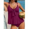 imageAleumdr Womens Tankini Swimsuits Tummy Control Two Piece Bathing Suit V Neck Tie Front Flowy Swim Top with BottomViolet