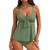 imageAleumdr Womens Tankini Swimsuits Tummy Control Two Piece Bathing Suit V Neck Tie Front Flowy Swim Top with BottomGreen