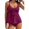 imageAleumdr Womens Tankini Swimsuits Tummy Control Two Piece Bathing Suit V Neck Tie Front Flowy Swim Top with BottomViolet