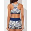 imageAleumdr Womens Athletic 3 Piece Tankini Swimsuits with Shorts Swim Tank Tops with Sports Bra and Boyshorts Bathing SuitsBeige Printed