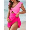 imageAleumdr Womens One Piece Swimsuit Ruffle Cutout Swimdress Tummy Control V Neck Wrap SwimwearSachet Pink