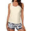 imageAleumdr Womens Athletic 3 Piece Tankini Swimsuits with Shorts Swim Tank Tops with Sports Bra and Boyshorts Bathing SuitsBeige Printed