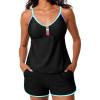 imageAleumdr Women Blouson Color Block Tankini Swimsuits Tummy Control Two Piece Bathing Suits with Two Pockets Bottom SwimwearBlack