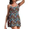 imageAleumdr Womens One Piece Swimsuit Floral Print Whip Stitch Tummy Control Swimdress Skirt Bathing Suit with PocketBlue Green