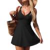 imageAleumdr One Piece Swimsuits for Women Slimming Tummy Control Swim Dress V Neck Keyhole Skirted Bathing SuitsBlack