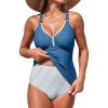 imageAleumdr Tankini Swimsuits for Women 2 Piece Tummy Control Bathing Suit V Neck Tankini Top with High Waisted BottomBlue Stripe