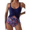 imageAleumdr Womens One Piece Swimsuit Ruffle Slimming Tummy Control Bathing Suits Cutout V Neck High Cut SwimwearNavy Blue