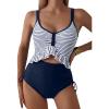 imageAleumdr Womens One Piece Swimsuit Ruffle Slimming Tummy Control Bathing Suits Cutout V Neck High Cut SwimwearStripe Blue
