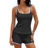 imageAleumdr Tankini Swimsuits for Women Tummy Control Bathing Suits Sporty Two Piece High Waisted Swimwear with ShortsBlack