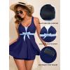 imageAleumdr Women Printed Two Piece Tankini Swimsuits Tummy Control Swim Dress High Waisted Boyshort with PocketsNavy Blue