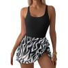 imageAleumdr One Piece Swimdress Swimsuit for Women Tummy Control Bathing Suits with Mesh Skirt Print Padded Push Swim Dress Tie Knot Slimming Swimwear Black White Large