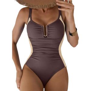 imageAleumdr Womens One Piece Swimsuits Tummy Control Bathing Suit UWire Cutout Ruched Slimming SwimwearDark Brown