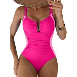 imageAleumdr Womens One Piece Swimsuits Tummy Control Bathing Suit UWire Cutout Ruched Slimming SwimwearHot Pink