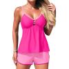 imageAleumdr Women Blouson Color Block Tankini Swimsuits Tummy Control Two Piece Bathing Suits with Two Pockets Bottom SwimwearHot Pink