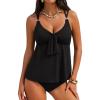 imageAleumdr Womens Tankini Swimsuits Tummy Control Two Piece Bathing Suit V Neck Tie Front Flowy Swim Top with BottomBlack