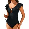 imageAleumdr Womens Tummy Comtrol Swimsuits Slimming One Piece Bathing Suits Popular Swimsuit Shell Ruffle SwimwearBlack