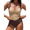 imageAleumdr Womens VWire Tankini Sets Ruched Two Piece Swimsuit Bathing Suit Color Block Swim Tops with BottomsBrown