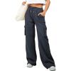 imageAleumdr Women High Waisted Drawstring Wide Leg Cargo Pants 2025 Trendy Casual Baggy Joggers Pants with PocketsNavy Blue