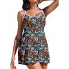image:imageAleumdr Womens One Piece Swimsuit Floral Print Whip Stitch Tummy Control Swimdress Skirt Bathing Suit with PocketBlue Green