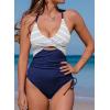 image:imageAleumdr Womens Ribbed One Piece Swimsuit Tummy Control High Cut Bathing Suit Sexy V Neck Criss Cross MonikiniStriped Blue