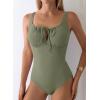 image:imageAleumdr Womens Textured One Piece Swimsuit Tummy Control Bathing Suit with Bow Tie Knot Cutout Ruching SwimwearClover Green