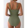 image:imageAleumdr Womens Textured One Piece Swimsuit Tummy Control Bathing Suit with Bow Tie Knot Cutout Ruching SwimwearClover Green