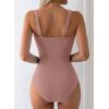 image:imageAleumdr Womens Textured One Piece Swimsuit Tummy Control Bathing Suit with Bow Tie Knot Cutout Ruching SwimwearDusty Pink