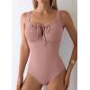 image:imageAleumdr Womens Textured One Piece Swimsuit Tummy Control Bathing Suit with Bow Tie Knot Cutout Ruching SwimwearDusty Pink