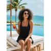image:imageAleumdr One Piece Swimdress Swimsuit for Women Tummy Control Split Swim Dress Skirt Bathing Suit with PocketsBlack White