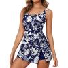 image:imageAleumdr One Piece Swimdress Swimsuit for Women Tummy Control Split Swim Dress Skirt Bathing Suit with PocketsBlue Floral