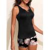 image:imageAleumdr Womens Blouson Tankini Swimsuits Cutout Textured Two Piece Swimsuit with High Waisted Short Modest Bathing SuitsBlack