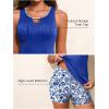 image:imageAleumdr Womens Blouson Tankini Swimsuits Cutout Textured Two Piece Swimsuit with High Waisted Short Modest Bathing SuitsDark Blue